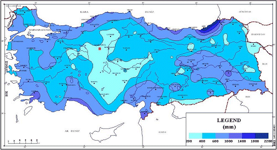 Annuala average precipitation of Turkey