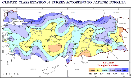 Climate classification of Turkey according to Aydeniz Formula